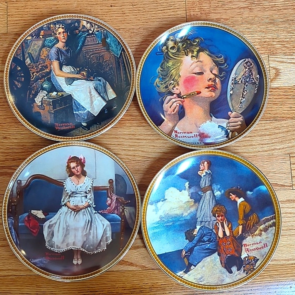 Vintage 4 Norman Rockwell Plates Collectable Rockwell's Rediscovered Woman